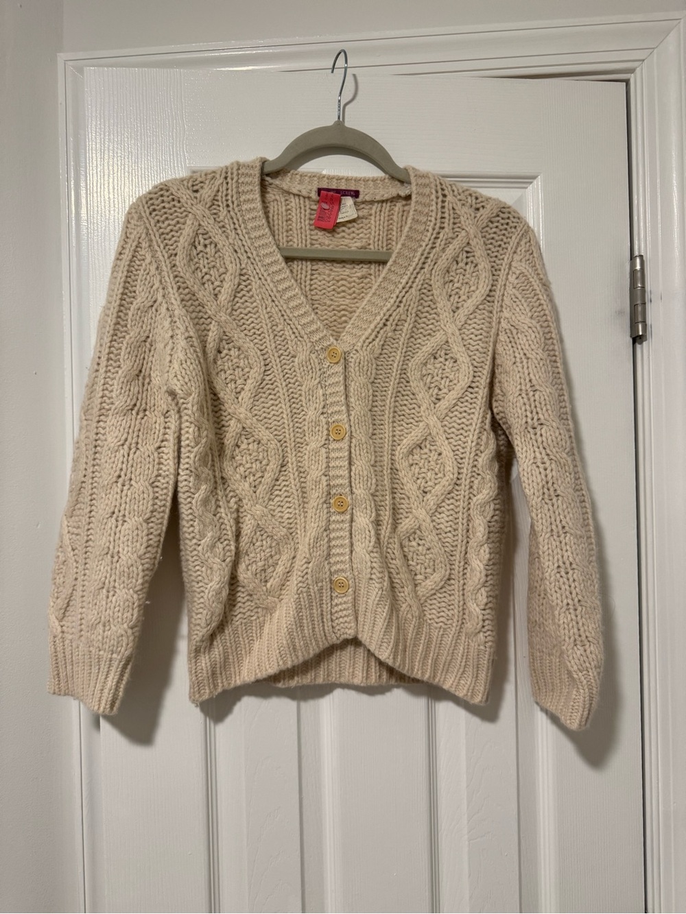 Vintage J.Crew Cable Knit V-Neck Cardigan Sweater in Cream